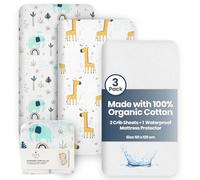 Lilly Belly- Cot Sheets | 100% Organic Cotton Pack of 3 - Cot Bed Sheets | Toddler Bed Sheets 120 x 60 cm | 2+1 Waterproof Protector pad Compatible Travel Cot | Pack of 3 for Toddler Bed
