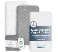 Lilly Belly - Crib Sheets - Pack of 3-90 x 55 cm - Organic Cotton Fitted Crib Sheets | 2+1 Waterproof Protector Compatible with Next to Me Crib, Snuzpod and All Bedside Cribs, bassinets.