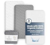 Lilly Belly - Next to me Crib Sheets - 100% Organic Cotton - 135 GSM Pack of 3-1 Waterproof Mattress Protector & 2 Crib Sheets Compatible with Moses Basket, Next to Me Crib, Snuzpod, Tutti Bambini