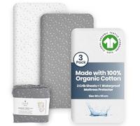 Lilly Belly - Next to me Crib Sheets - Organic Cotton Fitted Crib Sheets | 2+1 Waterproof Protector Compatible with Next to Me Crib, Snuzpod and All Bedside Cribs, bassinets up to 90x55cm Pack of 3.