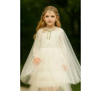 Lilly + Bo Girl's Alicia Cape ~ A perfect Christmas gift for girls with a Pink Satin Drawstring Bag in White | Size: 0-4 Years Lilly + Bo White 0-4 Years