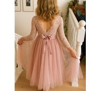 Lilly + Bo Girl's Celestial in Dusty Rose Party or Flower Girl Dress with Flower Sash in Pink | Size: 18 m Lilly + Bo Pink 18 m