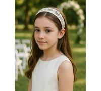 Lilly + Bo Women's Snow Queen Headband (Ages 6-Adult) with a pink satin bag in Off-White Lilly + Bo Off-White One Size