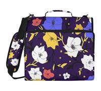 Lilly Flower Blue Yellow Star 1.5 Inch 3 Ringing Binder Organizer with Shoulder Strap Laege Capacity School Supplies Organizer for Middle Student Cartera con cremallera