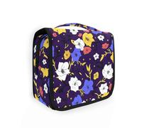 Lilly Flower Blue Yellow Star Makeup Bags with hanging hook Lightweight Cosmetic Bag For Purse with Compartments & Handle