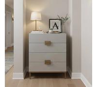 Lilly Narrow Chest - 4 Drawer - Chevron - Soft Grey and Bronze - Wood and Metal
