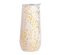 Lilly Pulitzer 10 Oz Stemless Champagne Flute, Small Stainless Steel Tumbler with Lid, Double Wall Insulated Metal Cup, Pattern Play (Gold)