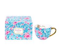 Lilly Pulitzer 12 Ounce Floral Ceramic Coffee Mug or Tea Cup, Cute Mug with Gold Handle and Gift Box, My Little Peony