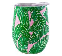 Lilly Pulitzer 12oz Insulated Tumbler with Lid, Stainless Steel Travel Wine Glass, Double Wall Metal Cup (Let's Go Bananas)