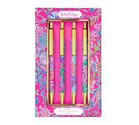 Lilly Pulitzer Black Ink Pen Set of 4, Colorful Plastic Click Pens for Home/Office, Shell Me Something Good (Assorted)