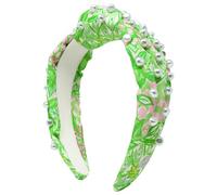 Lilly Pulitzer Colorful Knotted Pearl Headband, Wide Headband, Cute Pearl Embellished Hair Accessories for Women & Girls (Lime Feeling Good)