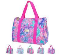 Lilly Pulitzer Cute Lunch Bag for Women, Large Capacity Insulated Tote Bag, Pink/Blue Mini Cooler with Storage Pocket and Shoulder Straps, Splendor in the Sand