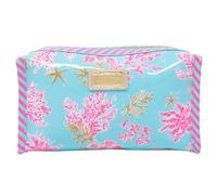 Lilly Pulitzer PVC Zipper Pouch, Cute Pencil Case for Adults, Travel Toiletry Bag, Small Pouch Bag for Supplies, Makeup or Toiletries, Royal Coral