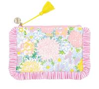 Lilly Pulitzer Ruffle Zipper Pouch, Cute Pencil Case for Adults, Travel Toiletry Bag, Small Pouch Bag for Supplies, Makeup or Toiletries (Lilly Garden Home)