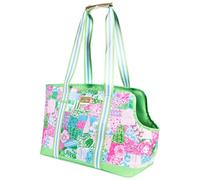 Lilly Pulitzer Small Pet Carrier with Removable Padded Insert, Shoulder Straps, 60 lb Capacity, Open-Top with Buckle Closure & Safety Clip, and Exterior Pocket (Crazy Quilt Home)