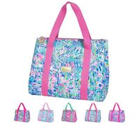 Lilly Pulitzer Thermal Insulated Lunch Cooler Large Capacity, Women's Blue Lunch Bag with Storage Pocket and Shoulder Straps, Cabana Cocktail