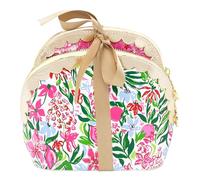 Lilly Pulitzer Vegan Leather Zipper Pouch Set of 2, Large and Small Travel Toiletry Bags with Scallop Edges for Supplies, Makeup or Toiletries (Glowing Garden/Feeling Poppy)