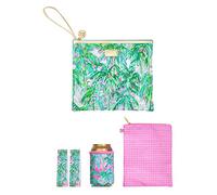 Lilly Pulitzer Water Resistant Vinyl Beach Day Pouch - Includes Drink Hugger, Zip Pouch, and Towel Clips, Suite Views