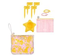 Lilly Pulitzer Water Resistant Vinyl Beach Pouch, Zipper Bag Includes 2 Scrunchies, Drink Holder & Towel Stakes, Royal Zoo