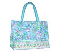 Lilly Pulitzer XL Market Shopper Bag, Oversize Reusable Grocery Tote with Comfortable Shoulder Straps, Aqua La Vista
