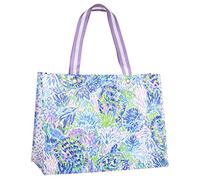 Lilly Pulitzer XL Market Shopper Bag, Oversize Reusable Grocery Tote with Comfortable Shoulder Straps, Aqua La Vista