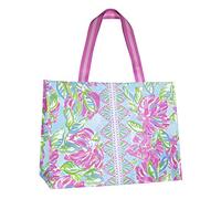 Lilly Pulitzer XL Market Shopper Bag, Oversize Reusable Grocery Tote with Comfortable Shoulder Straps, Aqua La Vista