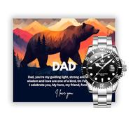Lilly Rocket Gift for Dad - Luxury Gift Watch Set - Mahogany Box - Custom Message Card - Dad Birthday Gift - from Son - Fathers Day from Daughter - Bear Themed (Watch Option 3)