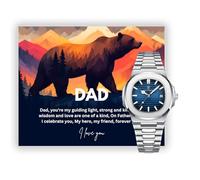 Lilly Rocket Gift for Dad - Luxury Gift Watch Set - Mahogany Box - Custom Message Card - Dad Birthday Gift - from Son - Fathers Day from Daughter - Bear Themed (Watch Option 5)