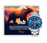 Lilly Rocket Gift for Dad - Luxury Gift Watch Set - Mahogany Box - Custom Message Card - Dad Birthday Gift - from Son - Fathers Day from Daughter - Bear Themed (Watch Option 1)