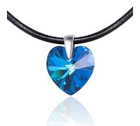 LillyMarie Adjustable Leather Necklace With Blue Heart Pendant And Silver Clasp For Women