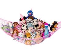 Lilly's Love Large Stuffed Animal Hammock | Corner Hanging Organizer, Stuffed Animal Storage | Easy to Hang Plushie Net w/Included Anchors & Hooks | Cute Room & Bedroom Decor (Pink)