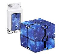 Lillyvale Infinity Cube Plastic Fidget Toy Galaxy Space Aluminum Mini Finger Toys Handy Fidgeting Game for Kids Adults Anxiety Disorder Star Purple Pattern Killing Time For ADD ADHD (Blue Galaxy Sky)