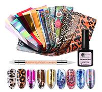 Lillyvale Nail Foils Glue Adhesive Nail Transfer Foil Art Mixed Decal Stickers 50PCS Silicon Nail Pen Kit Set Tips Manicure UV LED Lamp Required DIY Soak Off, Clear