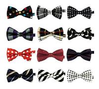LilMents 12 Pack Boys Mixed Designs Adjustable Pre Tied Bow Necktie Tie Set (Set A)