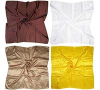 LilMents 4 Mixed Designs Large 90 × 90cm Square Satin Womens Neck Head Scarf Scarves Set (Set W7)