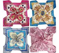 LilMents 4 Mixed Designs Large 90 × 90cm Square Satin Womens Neck Head Scarf Scarves Set (Set Y13)