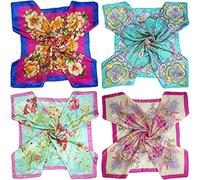 LilMents 4 Mixed Designs Large 90 × 90cm Square Satin Womens Neck Head Scarf Scarves Set (Set Y14)