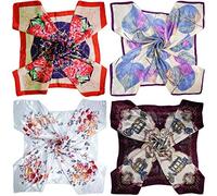 LilMents 4 Mixed Designs Large 90 × 90cm Square Satin Womens Neck Head Scarf Scarves Set (Set Y17)