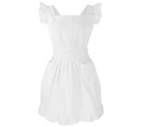 LilMents Kids Retro Adjustable Ruffle Apron Kitchen Baking Maid Costume (White)