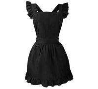 LilMents Retro Adjustable Ruffle Apron Kitchen Cooking Baking Cleaning Maid Costume (Black)