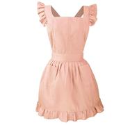 LilMents Retro Adjustable Ruffle Apron Kitchen Cooking Baking Cleaning Maid Costume (Light Peach)