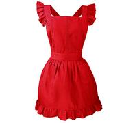 LilMents Retro Adjustable Ruffle Apron Kitchen Cooking Baking Cleaning Maid Costume (Red)