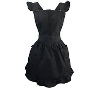 LilMents Retro Adjustable Ruffle Apron with Pockets, Small to Plus Size Ladies (Black)