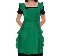 LilMents Retro Adjustable Ruffle Apron with Pockets, Small to Plus Size Ladies (Green)
