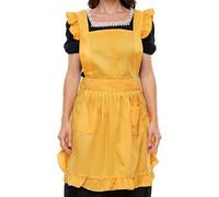 LilMents Retro Adjustable Ruffle Apron with Pockets, Small to Plus Size Ladies (Light Orange)