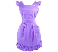 LilMents Retro Adjustable Ruffle Apron with Pockets, Small to Plus Size Ladies (Light Violet)