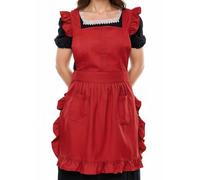 LilMents Retro Adjustable Ruffle Apron with Pockets, Small to Plus Size Ladies (Red)