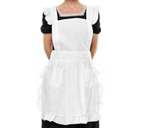 LilMents Retro Adjustable Ruffle Apron with Pockets, Small to Plus Size Ladies (White)