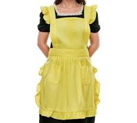 LilMents Retro Adjustable Ruffle Apron with Pockets, Small to Plus Size Ladies (Yellow)