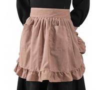 LilMents Womens Waist Apron with Pockets Retro Kitchen Cleaning Ruffles Half Apron, Cappuccino, One Size Fits All (Adjustable, Knee-Length, Waist Apron)